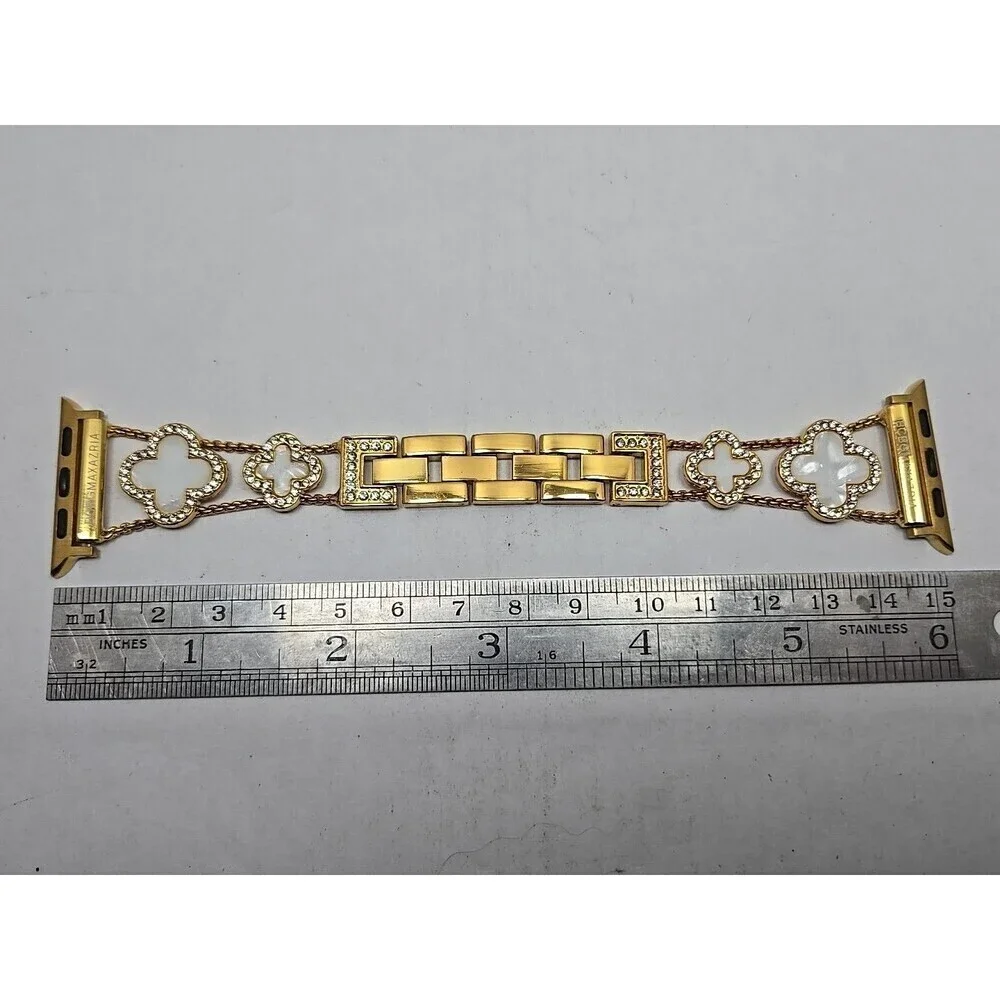 BCBGMAXAZRIA Gold Clover Rhinestone Apple Watch Band 42 44 45 49 Link Adjustable